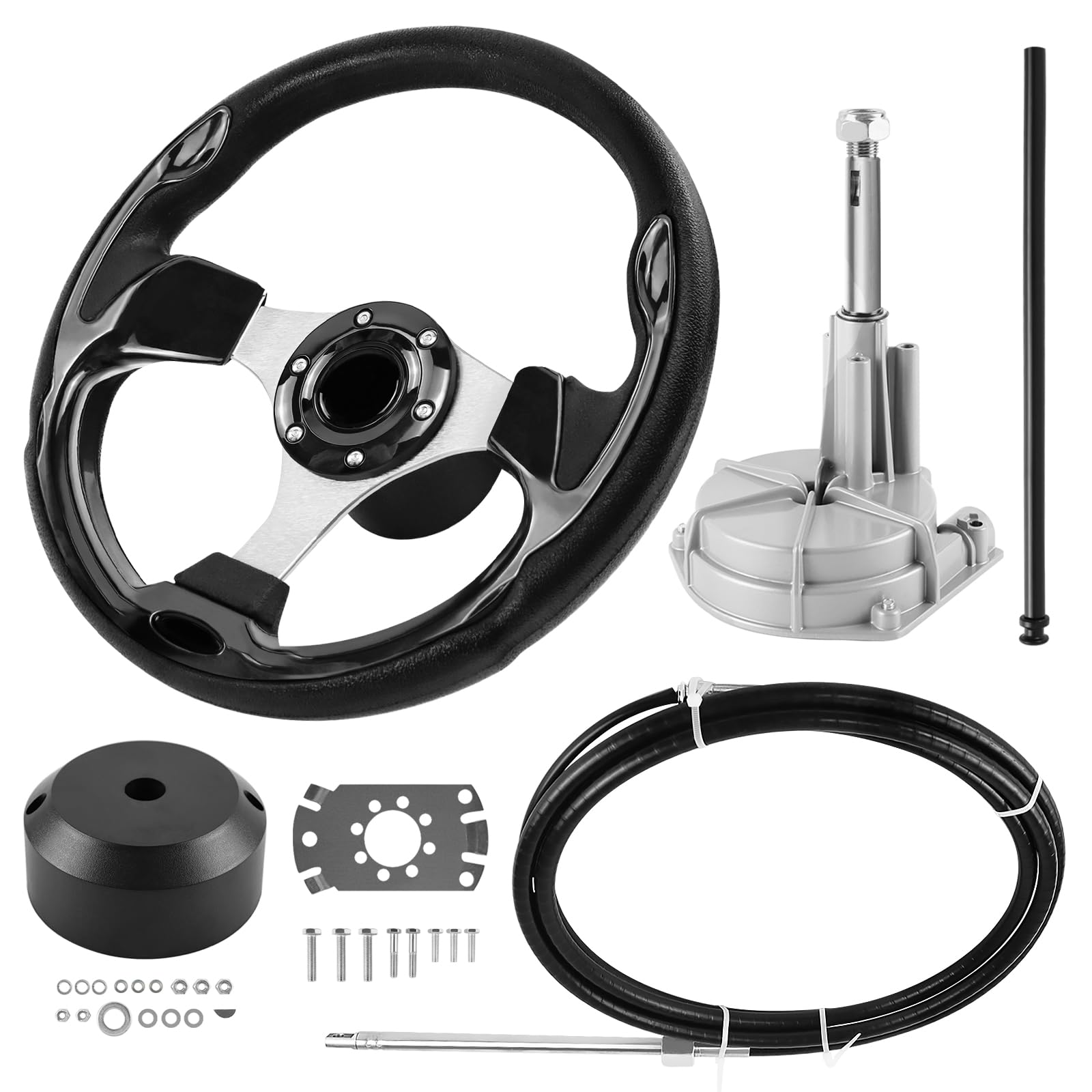 Acclcors Boats Steering System, Mechanical Rotary Steering Kit, 426.7 CM Cable Control Cable Outboard, Marine Steering Systems for Fishing Boats,Yachts and other Watercraft