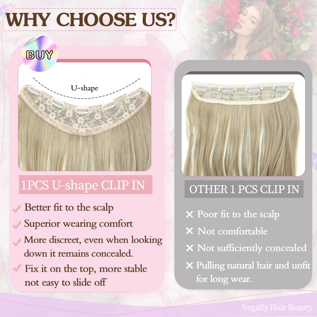 VEGALILY 20inch Hair Extensions 1PCS U-shape Clip in Hair Extension Layered Wavy Hair Extensions Clip in Soft Hair Extension synthetic Fiber Hairpieces for women (Rich Brown with Light Tail) - Image 4