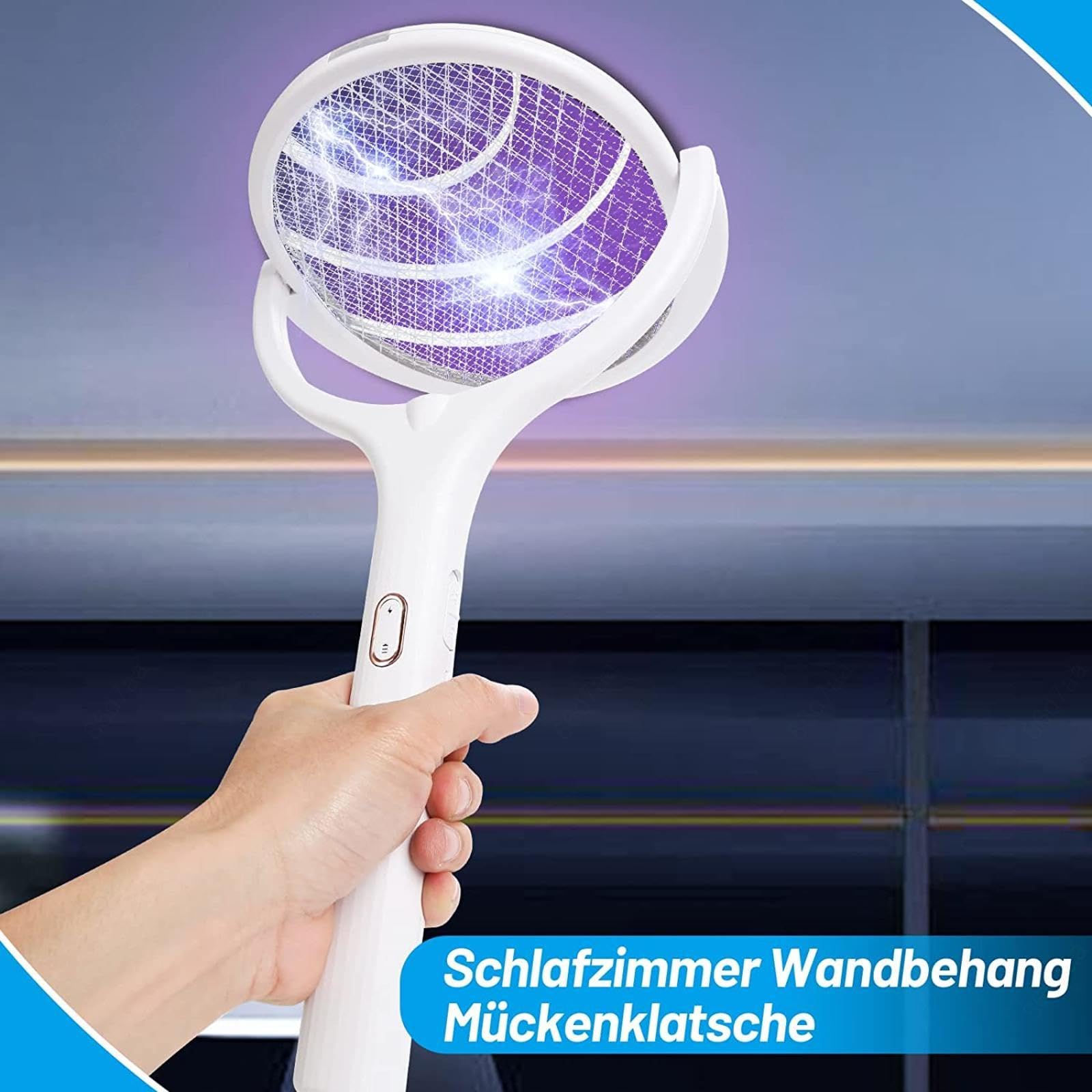 FAXIOAWA Matamoscas eléctrico, Interruptor de Seguridad Doble Recargable, matamoscas electrónico, Raqueta para Ahorrar Espacio, exterminador de Insectos, Adecuado para habitación Familiar