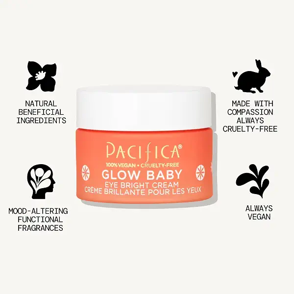 Pacifica Glow Baby Brightening Eye Cream – Vitamin C Under Eye Cream for Dark Circles & Puffiness, Caffeine-Infused Eye Brightener for Tired Eyes Fragrance-Free 0.5 oz Clean Vegan Dermatologist Tested 15