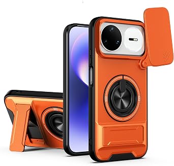 Compatible with Huawei nova 15 Pro Phone Case [2-in-1 Ring Grip with Built-in Magnetic car Mount][Window-Opening Lens Protection] Orange