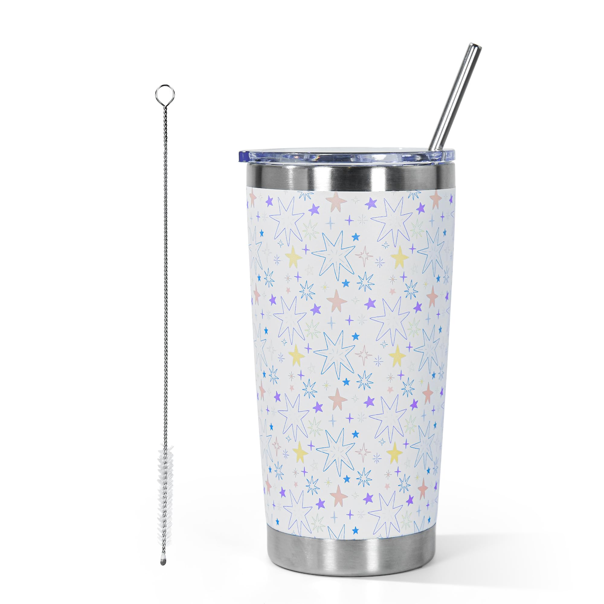 AGH 20oz Coffee Tumbler-20oz Tumbler with Lid and Straw, Stainless Steel Double Wall Insulated Constellation Tumbler for Ice Drinks, Hot Beverage-Star Pattern
