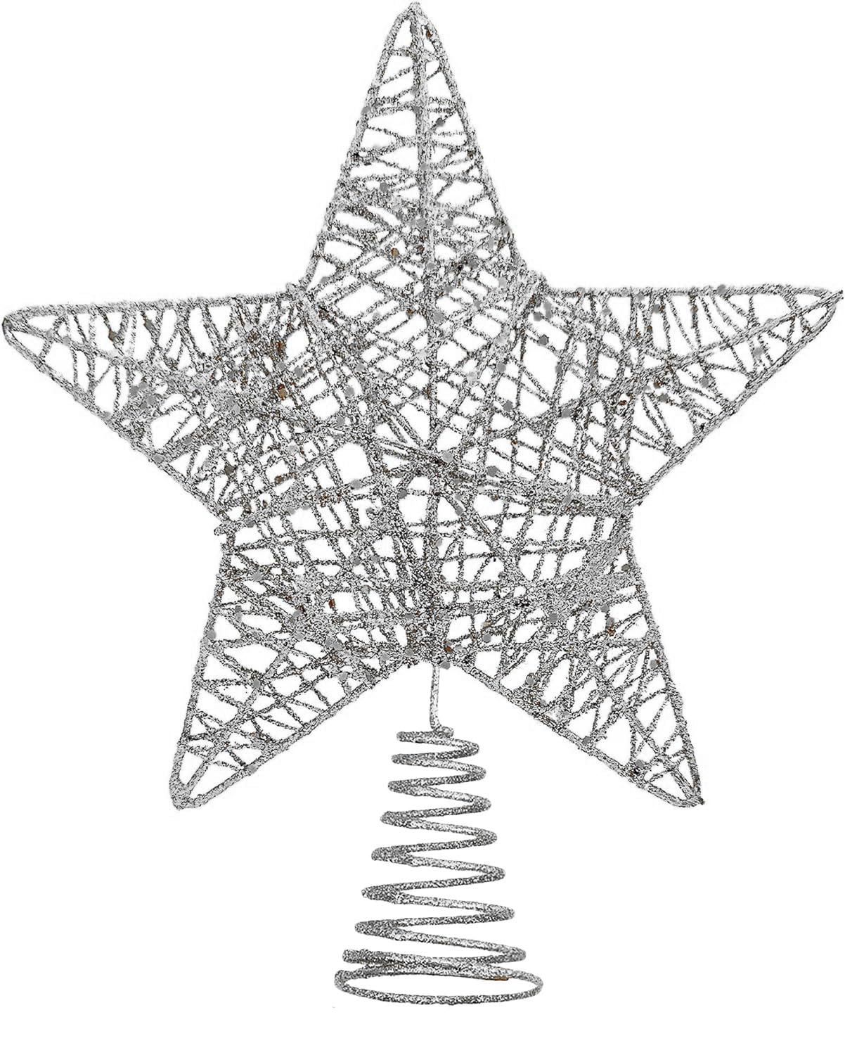 Silver Star Christmas Tree Topper Christmas Tree Glitter Star for Decorations Xmas Tree Decs, 25cm
