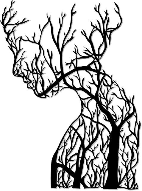 GOSOYO Metal Woman Wall Art, Female Face Home Decor, Ivy Woman Tree Wall Art, Wall Sculpture, Modern Black Line Art (54x39 cm)