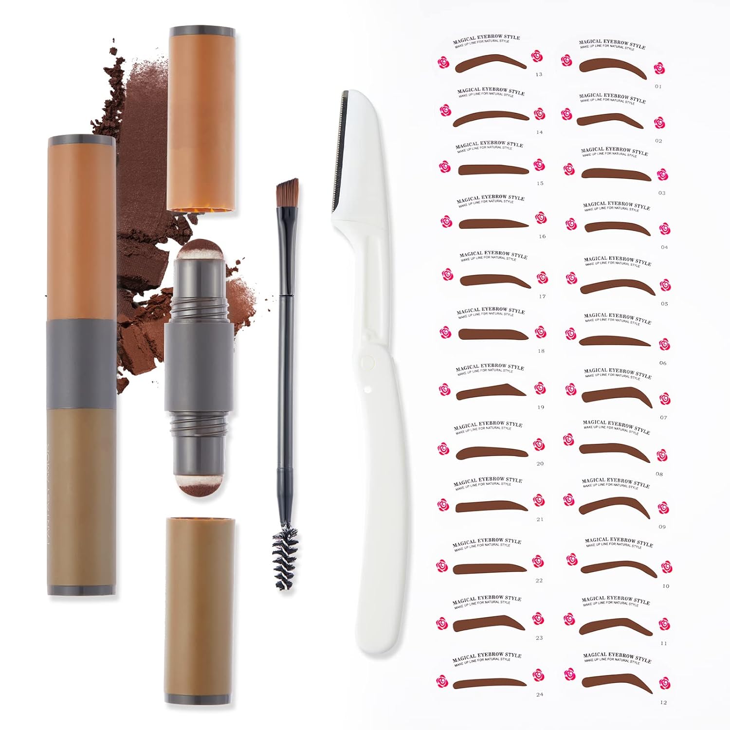 ESPOSE Eyebrow Stamp Stencil Kit 2 Colors in 1 Dark Brown and Light Brown Waterproof and Long Lasting One Step Brow Stamp with 24 Eyebrow Stencils, 1 Brush and 1 Razor, Upgrade Design : Beauty & Personal Care
