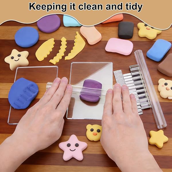 EEEKit 7PCS Polymer Clay Werkzeugsortiment mit 2 Hohlacryl Rollen, 2 Klaren Arbeitsplatten und 3 Wellenschneidern für DIY Keramikprojekte - 5