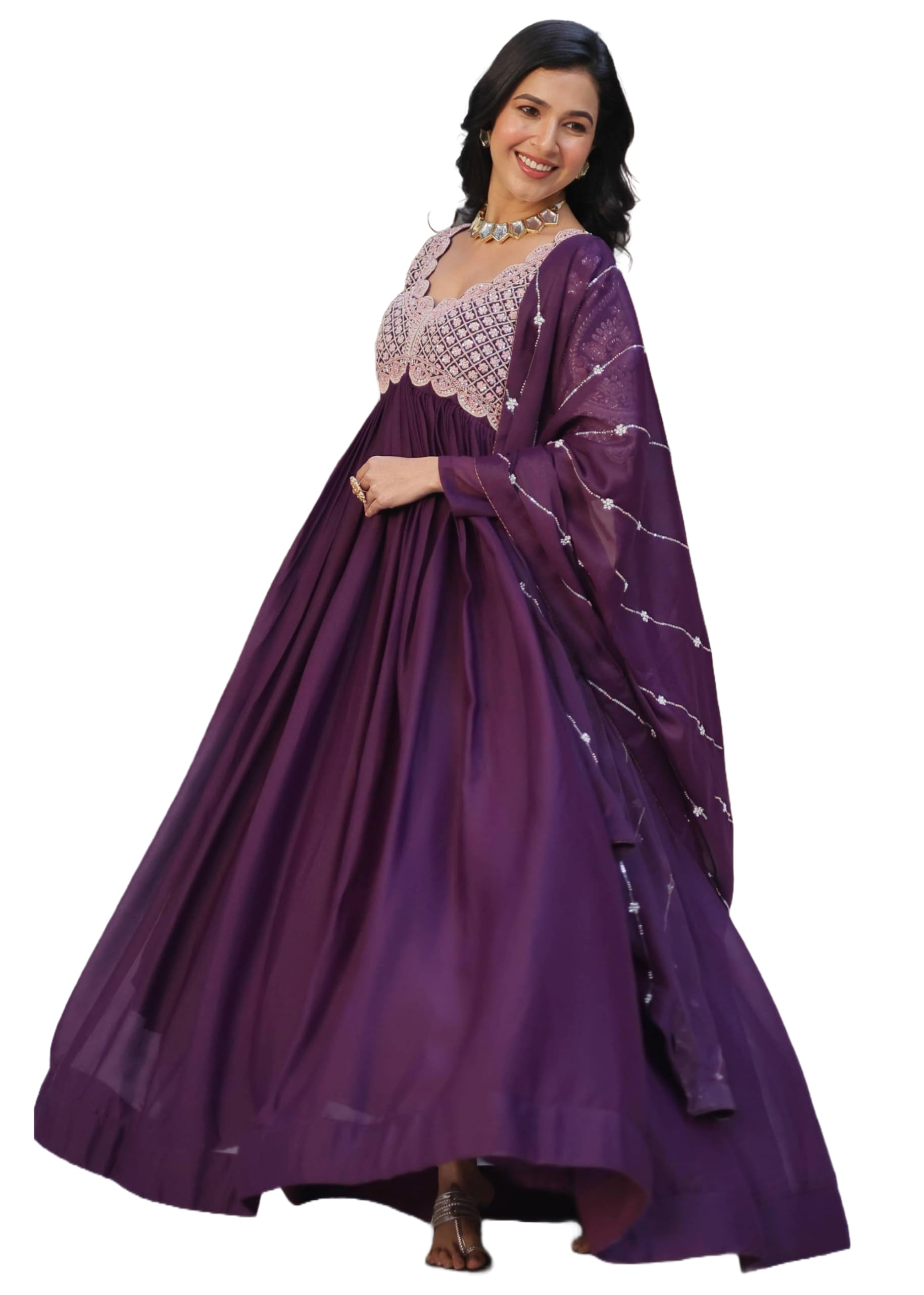 Robe Anarkali grande taille fluide masquant les formes pour cérémonie - 8