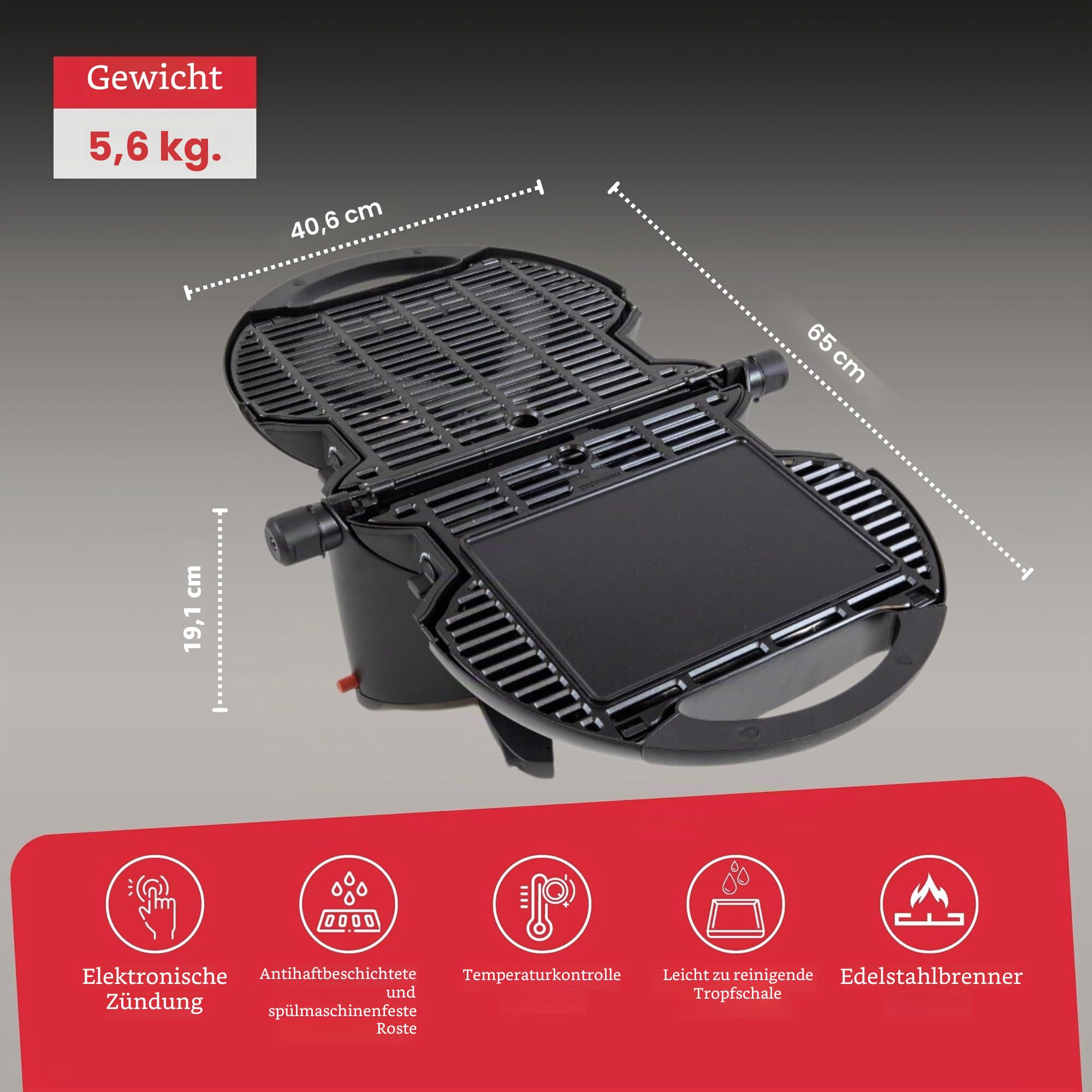 NOMADIQ BBQ Camping | Tischgrill | Compact | 2 Brenner | gasgrill camping | gasgrill balkon Wohnmobil | grillplatte, portable,outdoor, barbecue, outdoor kocher (Schwarz 2.0)