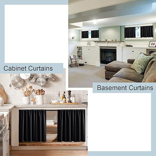 Miniatura 6 de Cortinas extra anchas opacas para ventanas pequeñas de dormitorio, 2 paneles de tamaño inusual con aislamiento térmico, bloquean el sol, cortinas y