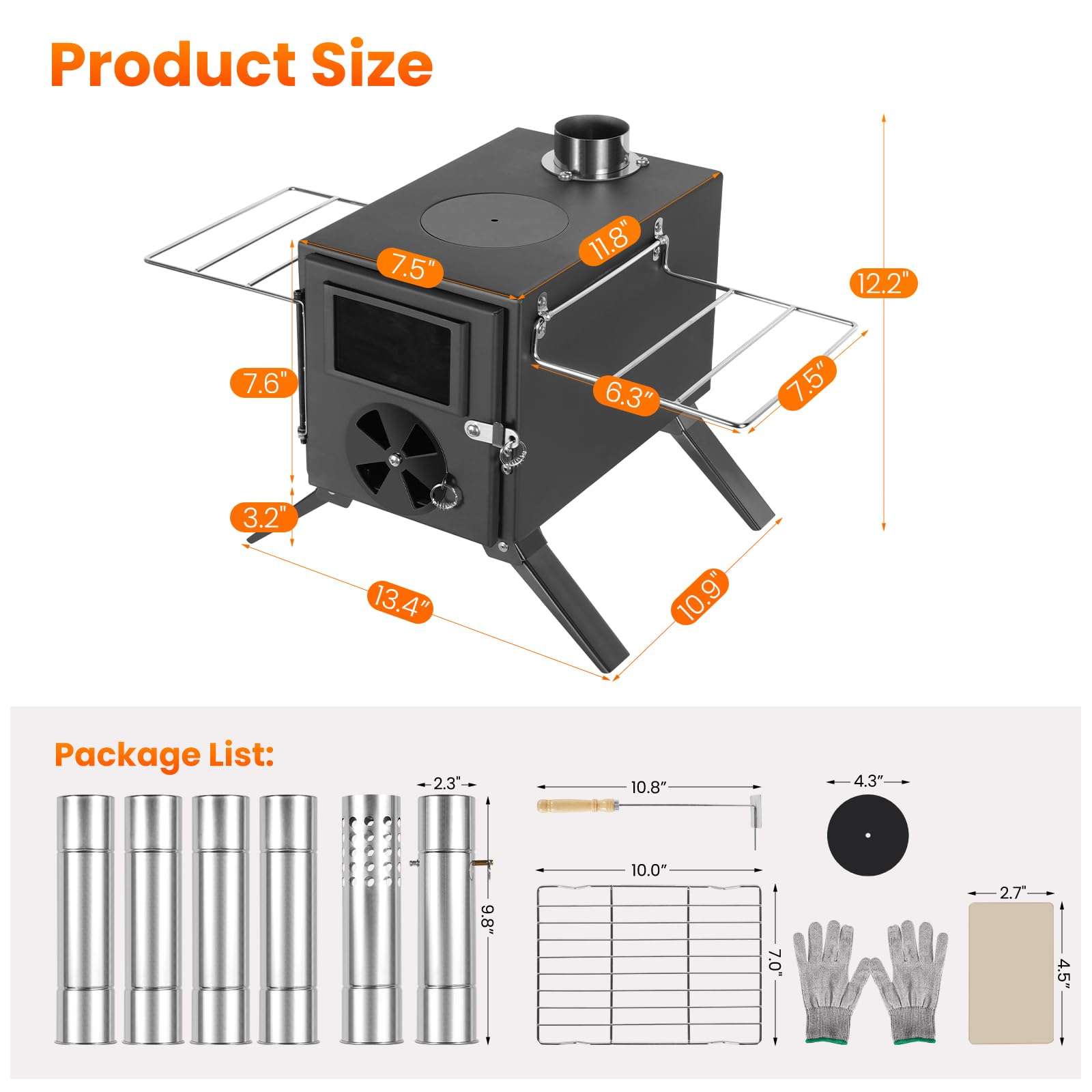 SOPPY Zeltofen mini Holzofen Tragbarer Campingkocher Edelstahl Herd Campingofen Gartenofen mit Schornsteinrohre Werkstattofen für Zelt/Garten/Camping/Outdoor/Picknick/Kochen, Schwarz