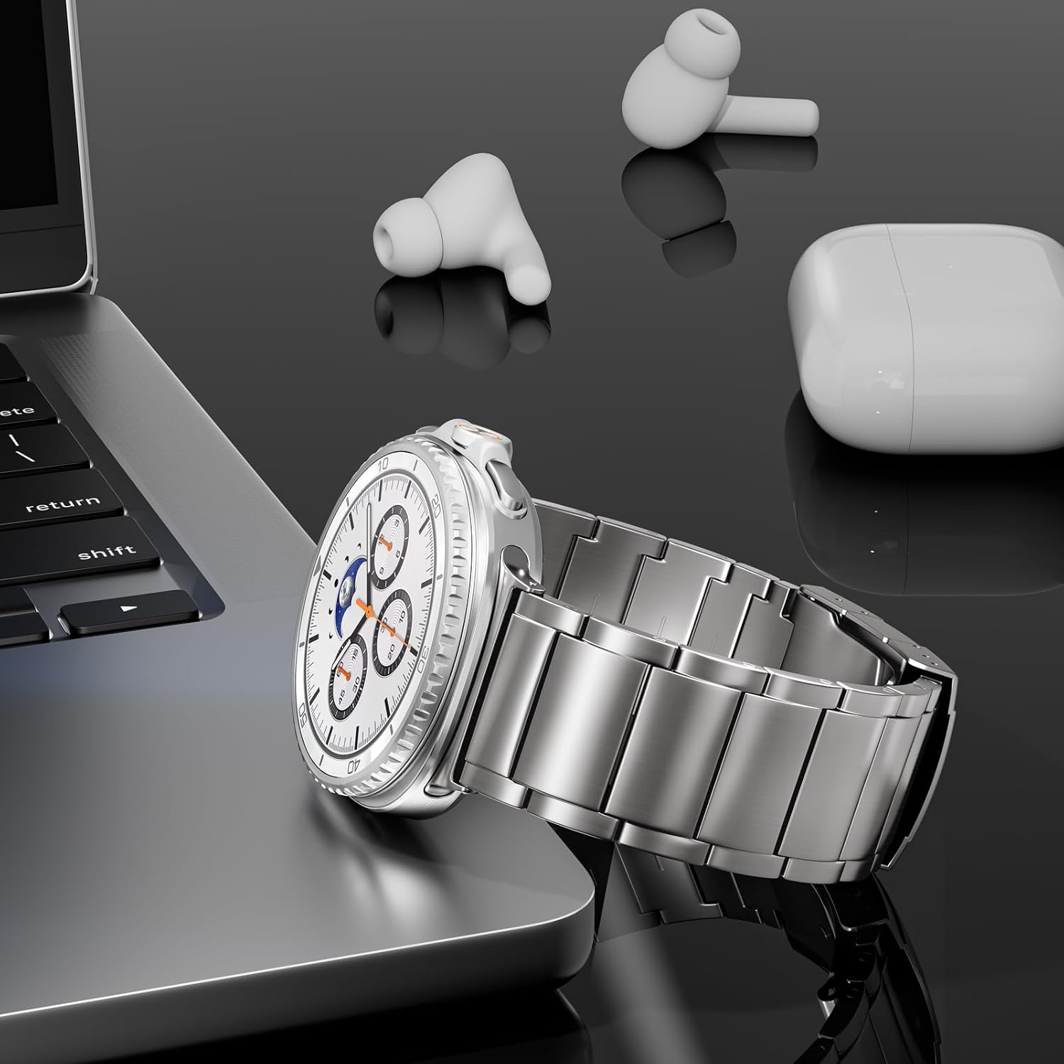 LULULOOK Titanium Watch Band for Samsung Galaxy Watch 8 40mm 44mm & 8 Classic 46mm 2025, Adjustable Titanium Metal Watch Band Strap with Removal Tool, Folding Clasp for Men Women