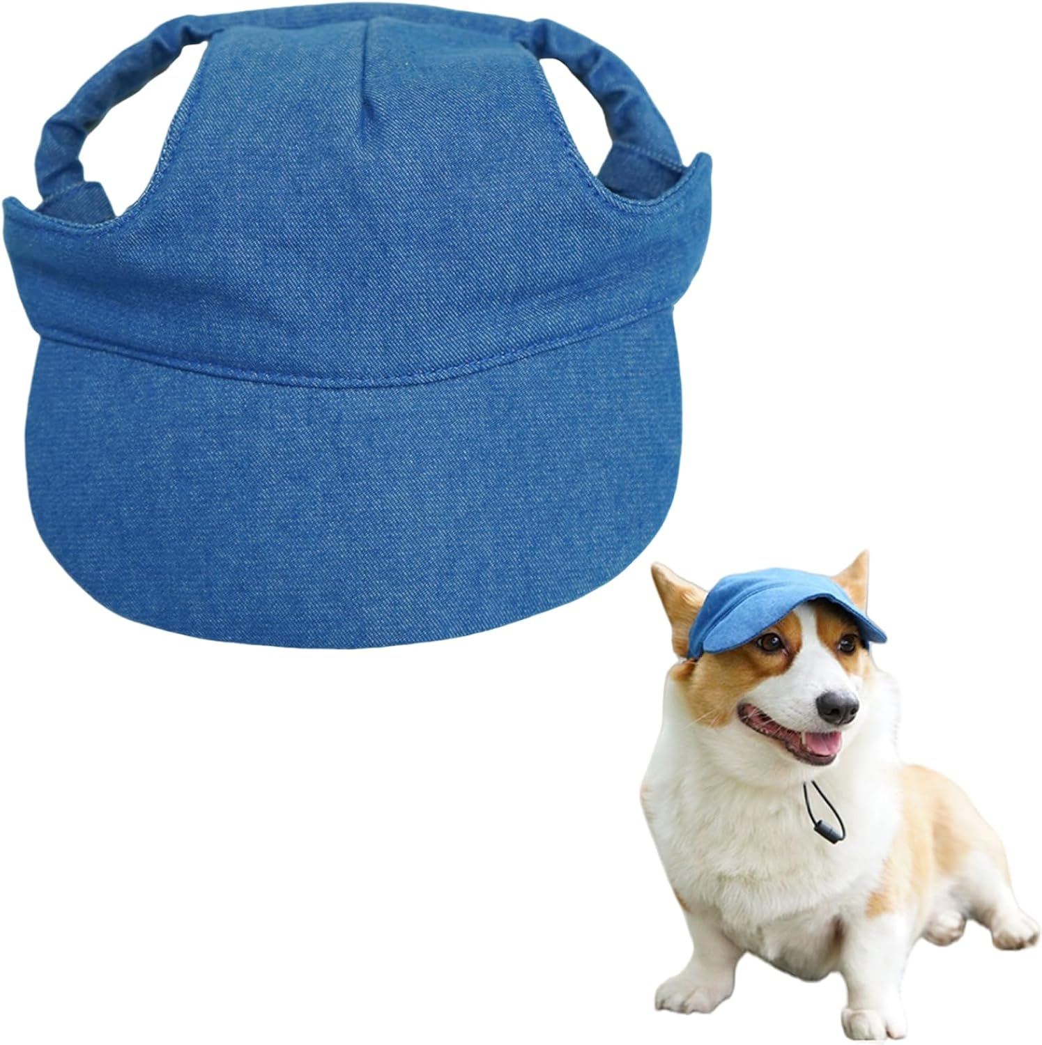 Dog Baseball Cap,Pet Summer Beach Hat,Dog Cat Sunbonnet Cap with Ear Holes,Adjustable Cat Visor for Small Medium Large Dogs (Blue, X-Large)