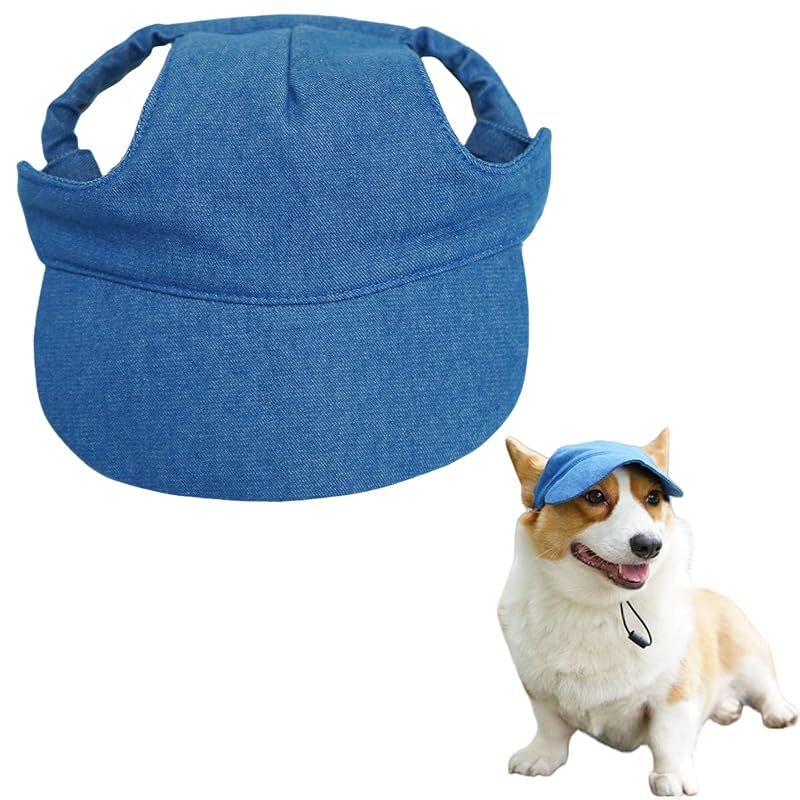 Chapéu para cachorro de verão em tecido jeans com aba e tira ajustável wyewog, tamanho Médio