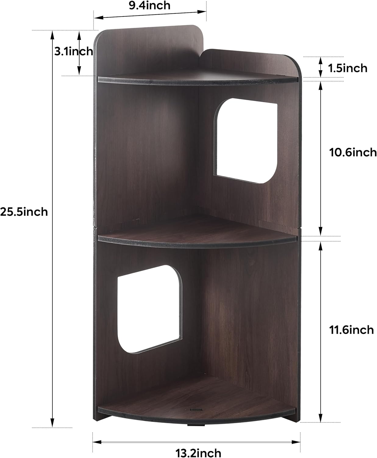 Corner Shelf, 3-Tier Storage Organizer, Bathroom Corner Organizer Perfect for Small Space, Waterproof Toilet Paper Stand (Walnut Wood)