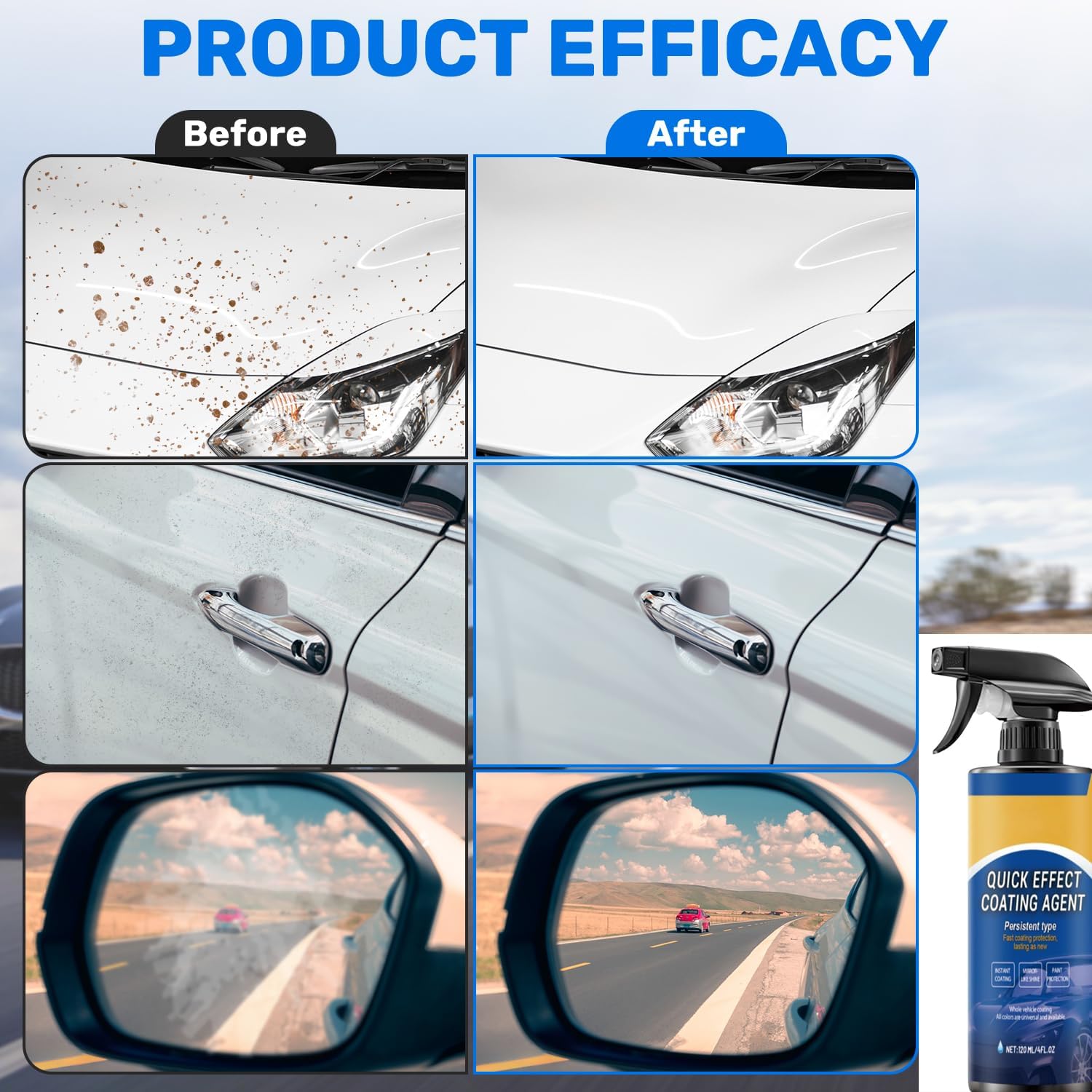 Quick Effect Coating Agent for Car Car Coating Spray for Shine & Protection, Quick-Acting Car Scratch Wax Coating Spray for Scratch, Oil Film Removal, Hydrophobic Coating