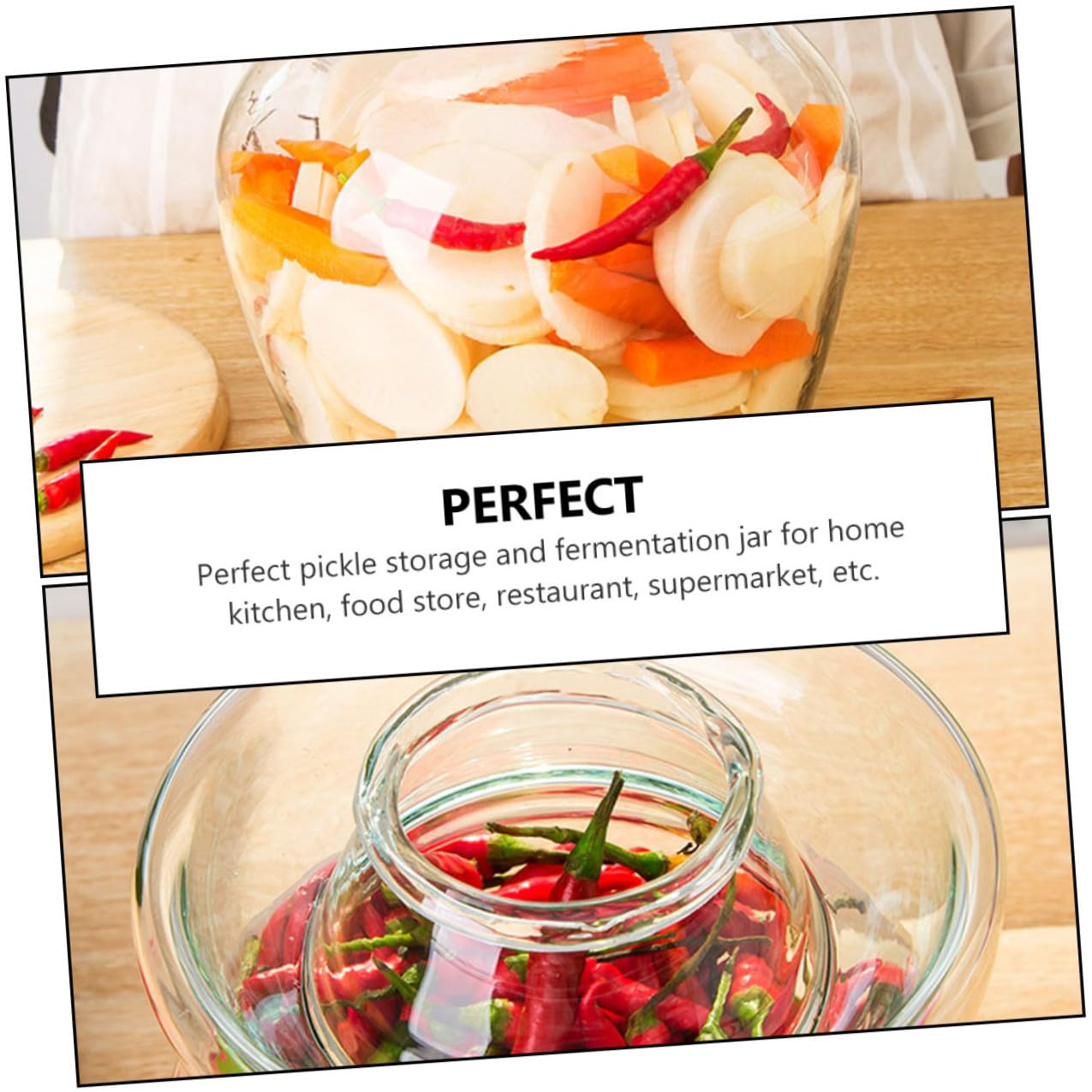 jojofuny Einmachglas für Kimchi und Essiggurken Steinguttopf mit Wasserdichtem Deckel Transparent für Fermentation von Sauerkraut und Anderen Lebensmitteln