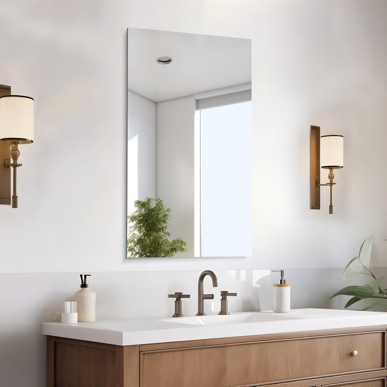 CILIBER Frameless Mirror, 20x36 Mirrors for Wall, Rectangle Bathroom Mirror for Over Sink, Frameless Vanity Mirror with Polished Edge, 3mm Tempered Glass, Hangs Horizontally or Vertically