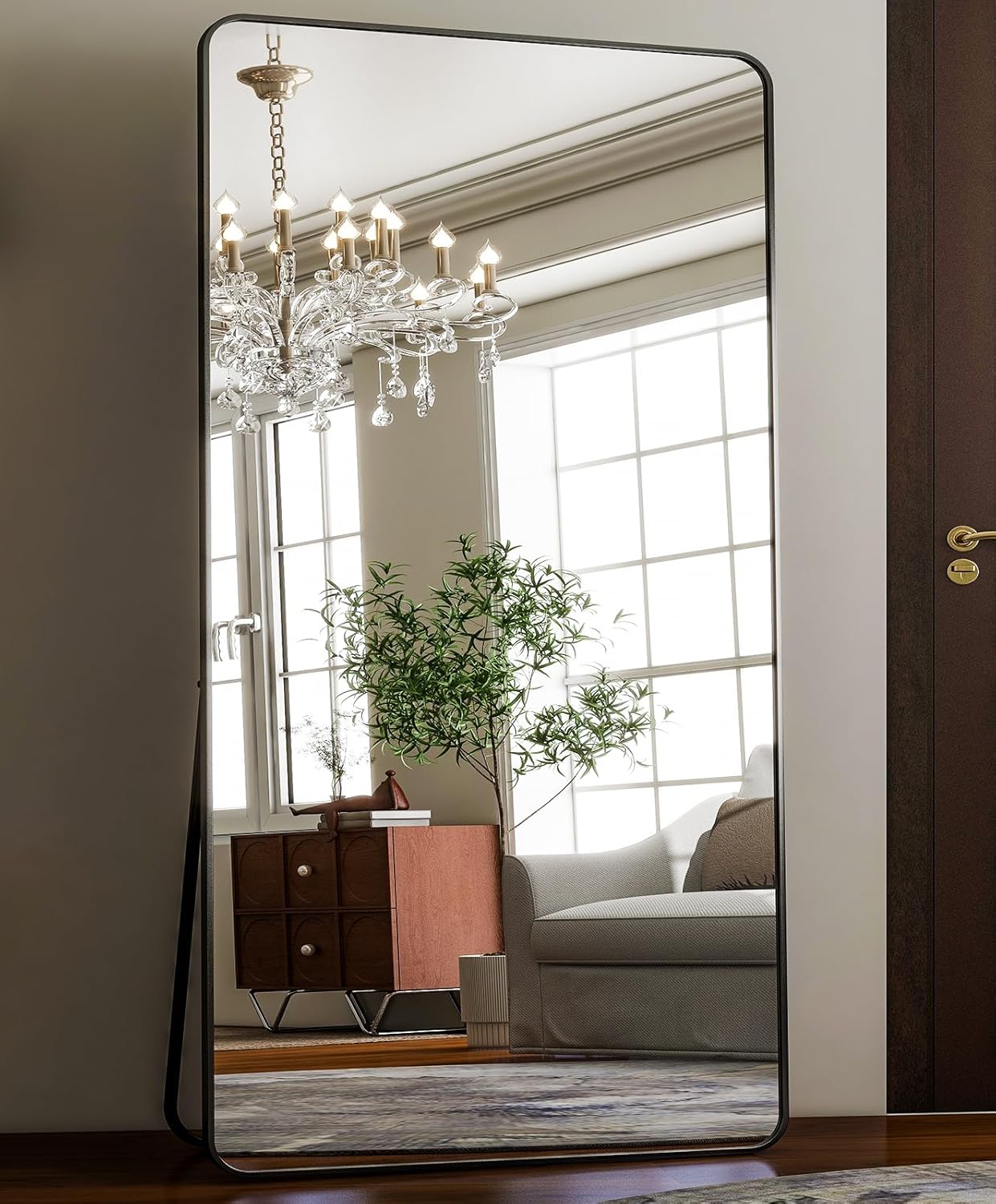 HARRITPURE 80"x40" Oversized Full Length Mirror - Rectangular Black Aluminum Frame Floor Mirror with Stand for Bedroom, Living Room, Cloakroom, Full Body Reflection