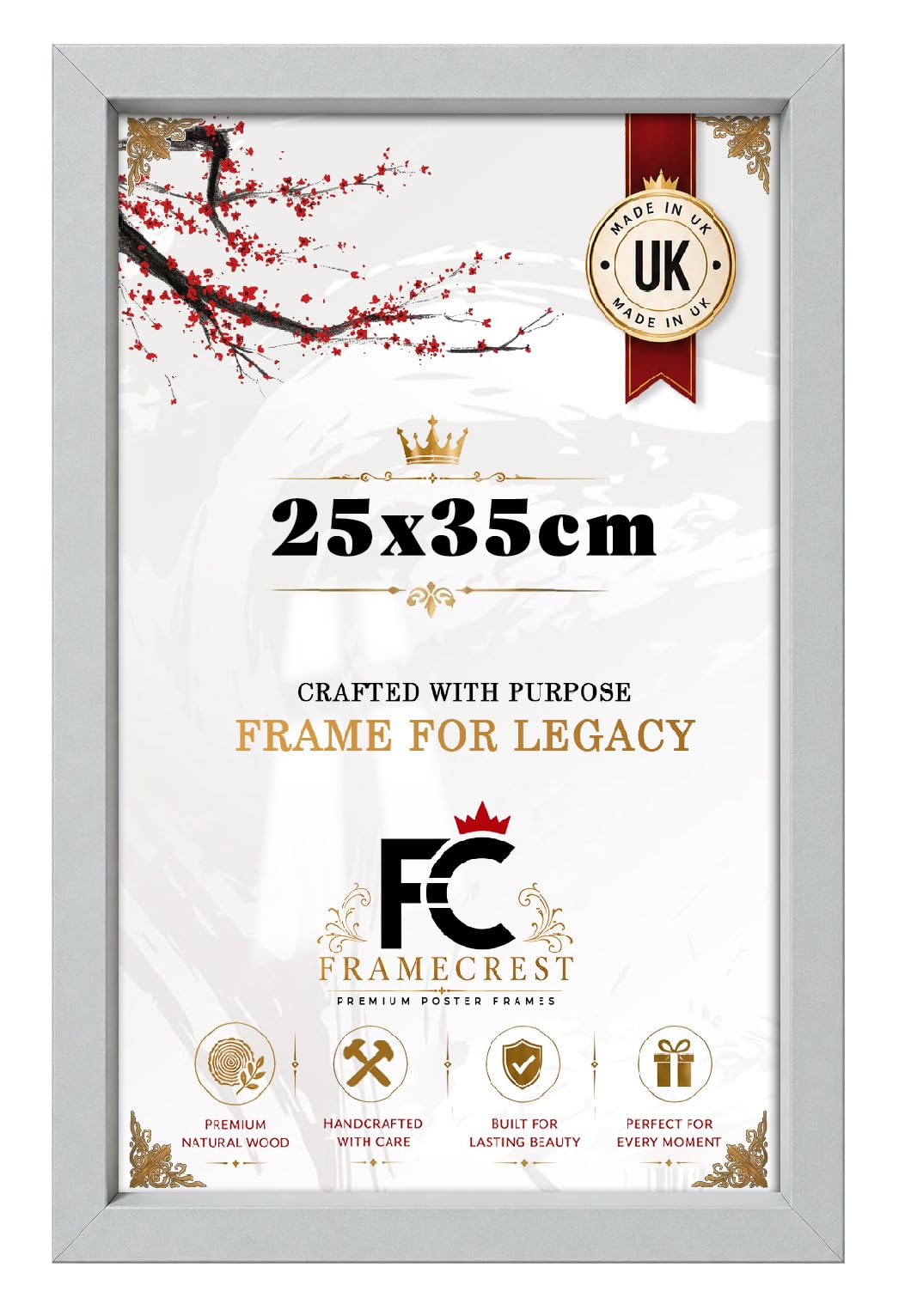 FRAMECREST Classic 25X35CM MDF Poster Frame | Crystal Clear HD Styrene | Christmas Family Friend Wedding Birthday Women Mom Grandma Couple Gifts-[Light Grey]