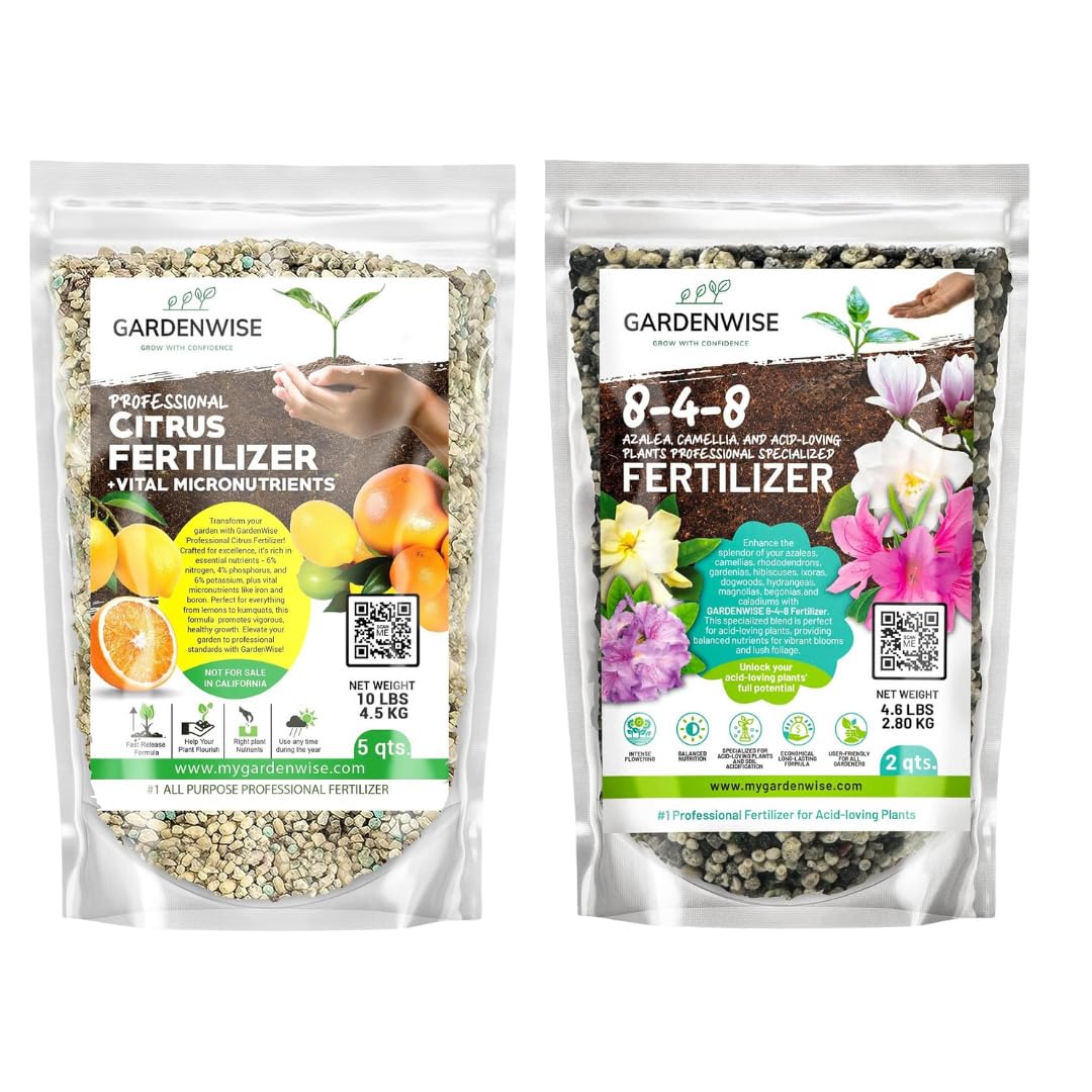 Professional Citrus Fertilizer & 8-4-8 Acidic Fertilizer for Azaleas, Camellias, Hydrangeas, Blueberries, & Gardenias - Balanced NPK for All Citrus for Indoor & Outdoor Plants (5-2 Qr)