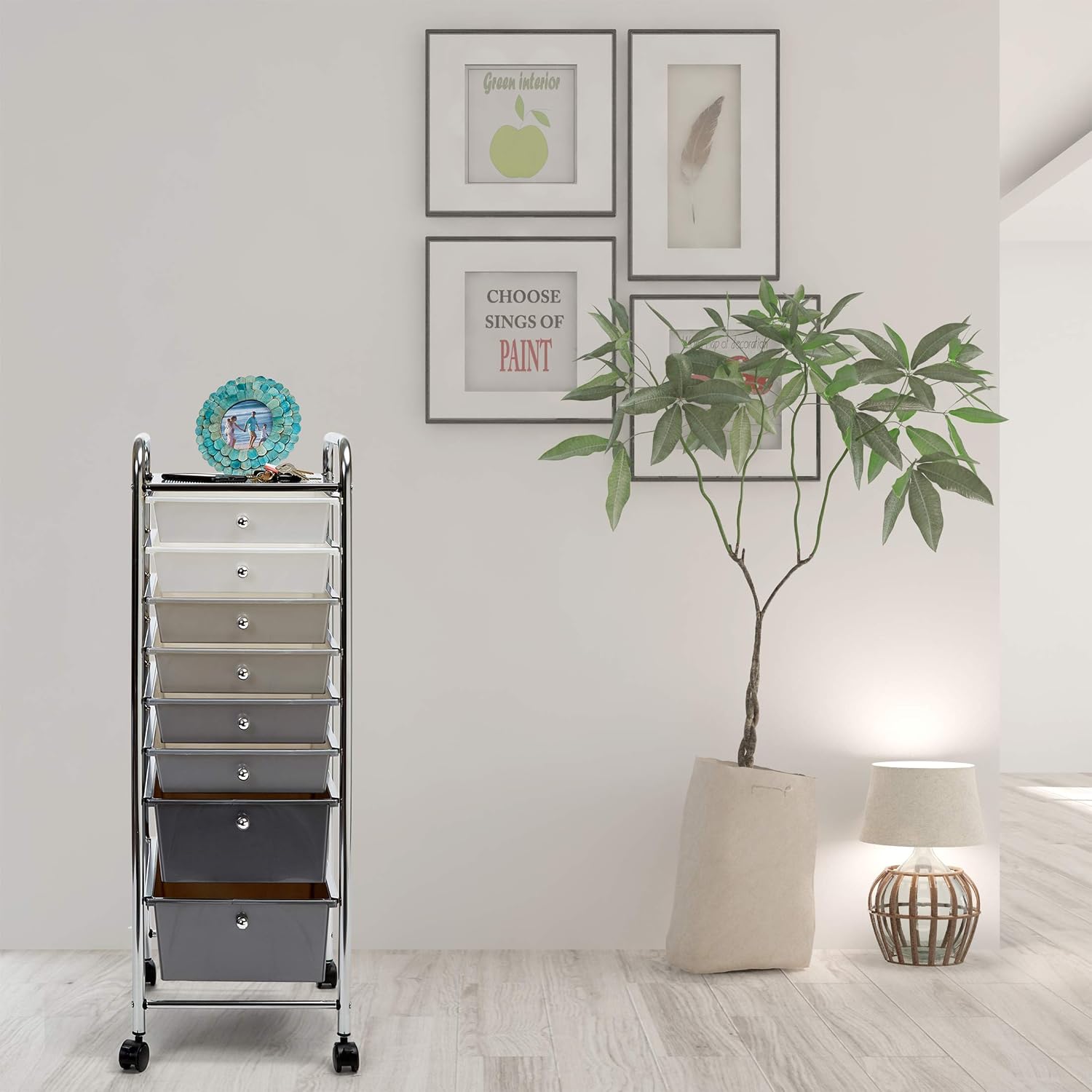 Seville Classics 8-Drawer Multipurpose Mobile Rolling Utility Storage Bin Organizer Cart, Gradient Gray