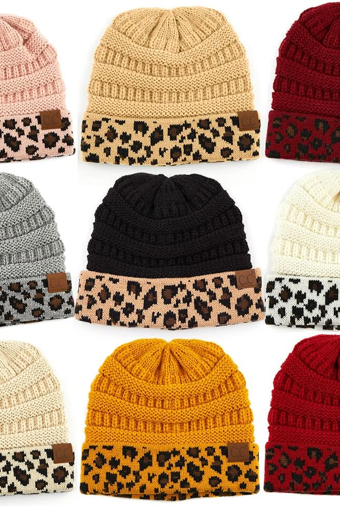ScarvesMe 2pc Women's Winter Warm Leopard Animal Print Cuffed Beanie with Matching Gloves
