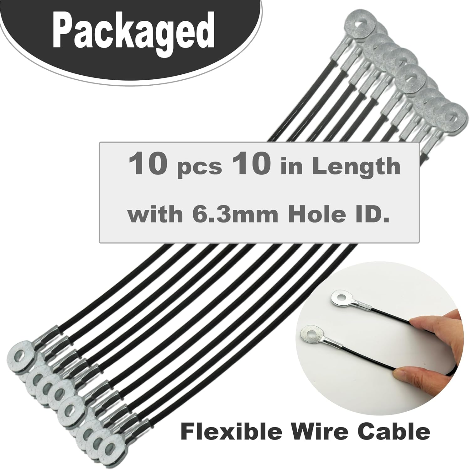 1/8"(3mm) Wire Diam Galvanized Steel Cable Eyelets Ended Short Rope Lanyard Safety Tether Chain Lock with Vinyl Coated Cover, 10 Pcs Black 10"/25cm Length - Image 7