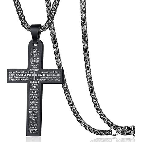 Rehoboth Men's Cross Pendant Necklace: Embodying the Fashionable Cross with the Lord's Prayer Projection