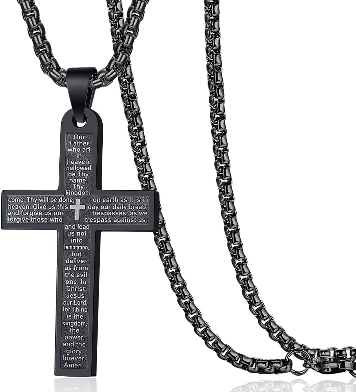 Rehoboth Men's Nail Lord's Prayer Cross Pendant Necklace for Men Women Stainless Steel Chain 24"
