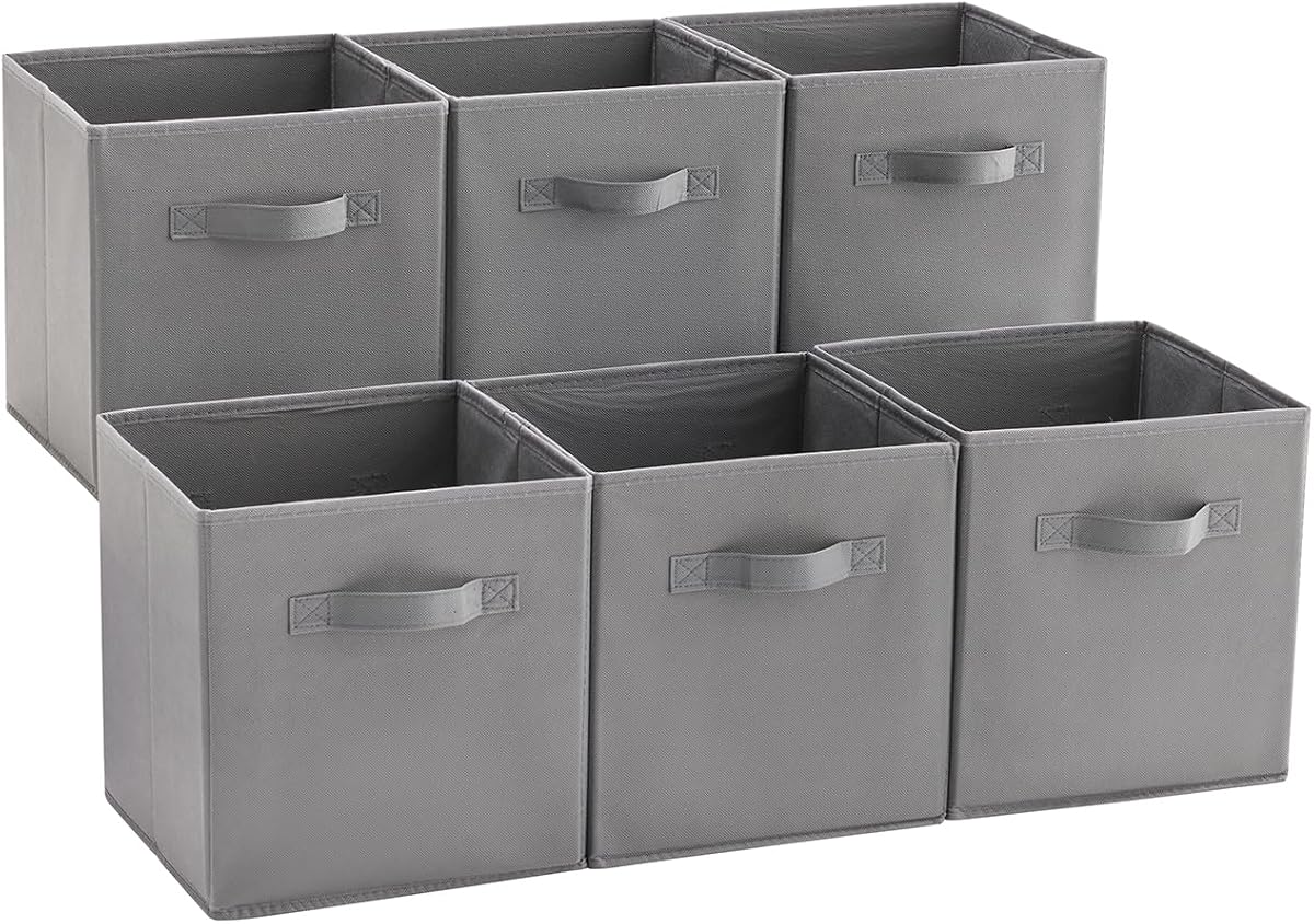 MAX Houser 6 Pack Foldable Fabric Storage Bins, Grey 10.5x10.5x11 Inch | 6 pack cloth storage bins with dual carry handles, Foldable Storage Cubes Organizer Baskets, ideal for home bedroom closet