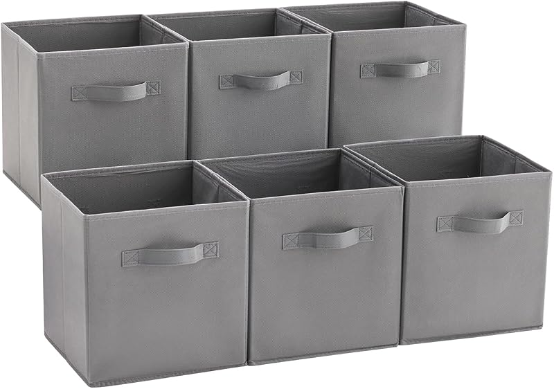 MAX Houser 6 Pack Foldable Fabric Storage Bins, Grey 10.5x10.5x11 Inch | 6 pack cloth storage bins with dual carry handles, Foldable Storage Cubes Organizer Baskets, ideal for home bedroom closet