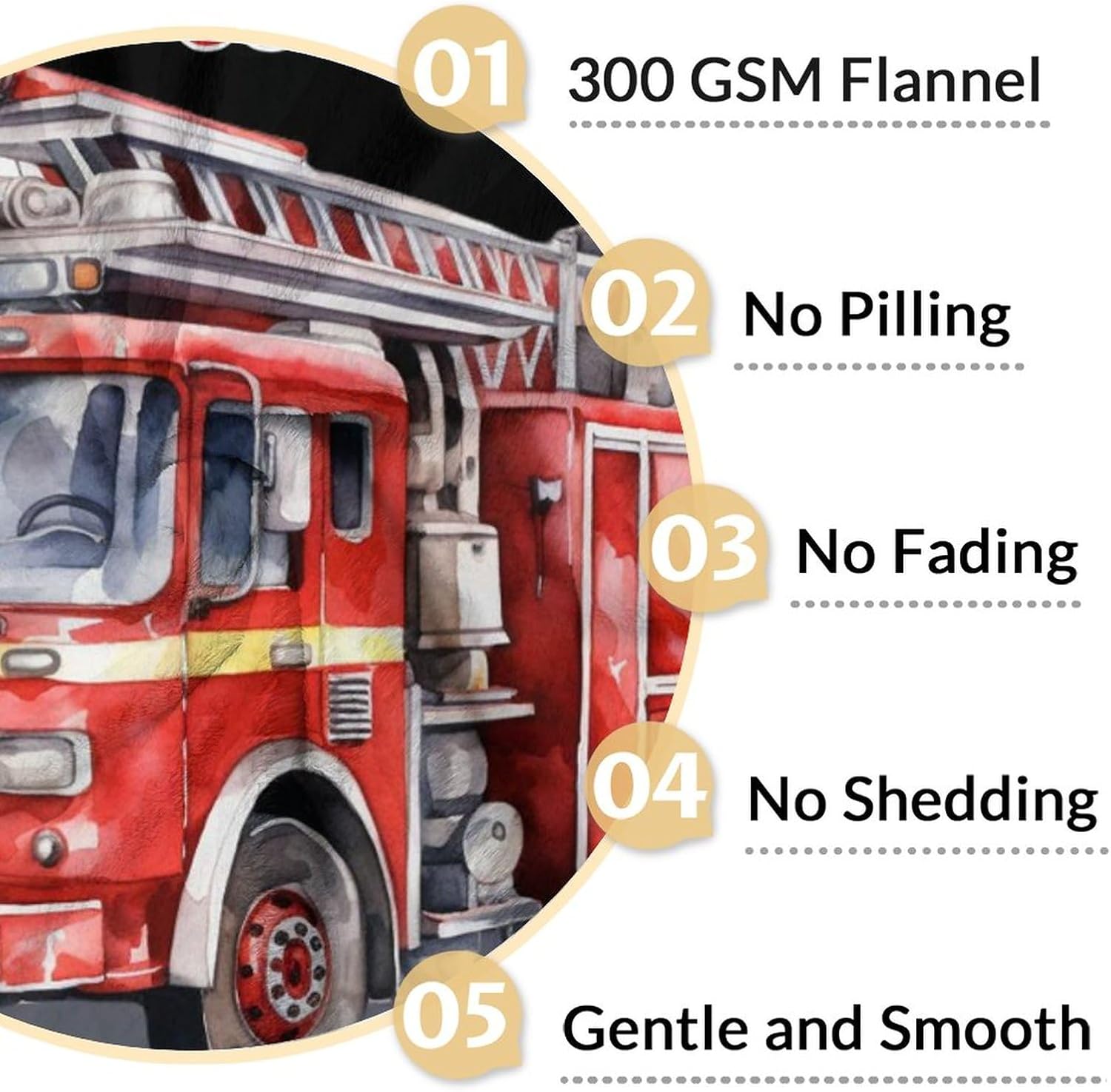 Kids Blanket - 50x40 Inches Small Fire Truck Themed Stuff Blankets for Boys, Fire Truck Lovers - Black Soft Plush Warm Throws for Travel, Couch - Image 4