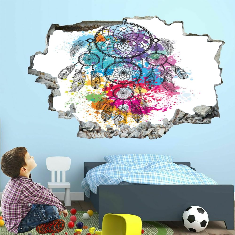Adesivi Murali 3D Fracassati Cacciatore Di Sogni Poster Rimovibile Per Arte Del Tatuaggio Da Parete Arte Spruzzata Fotomurali Decorazioni Per La Casa Camera Da Letto Per Bambini Decorazioni 120x80cm