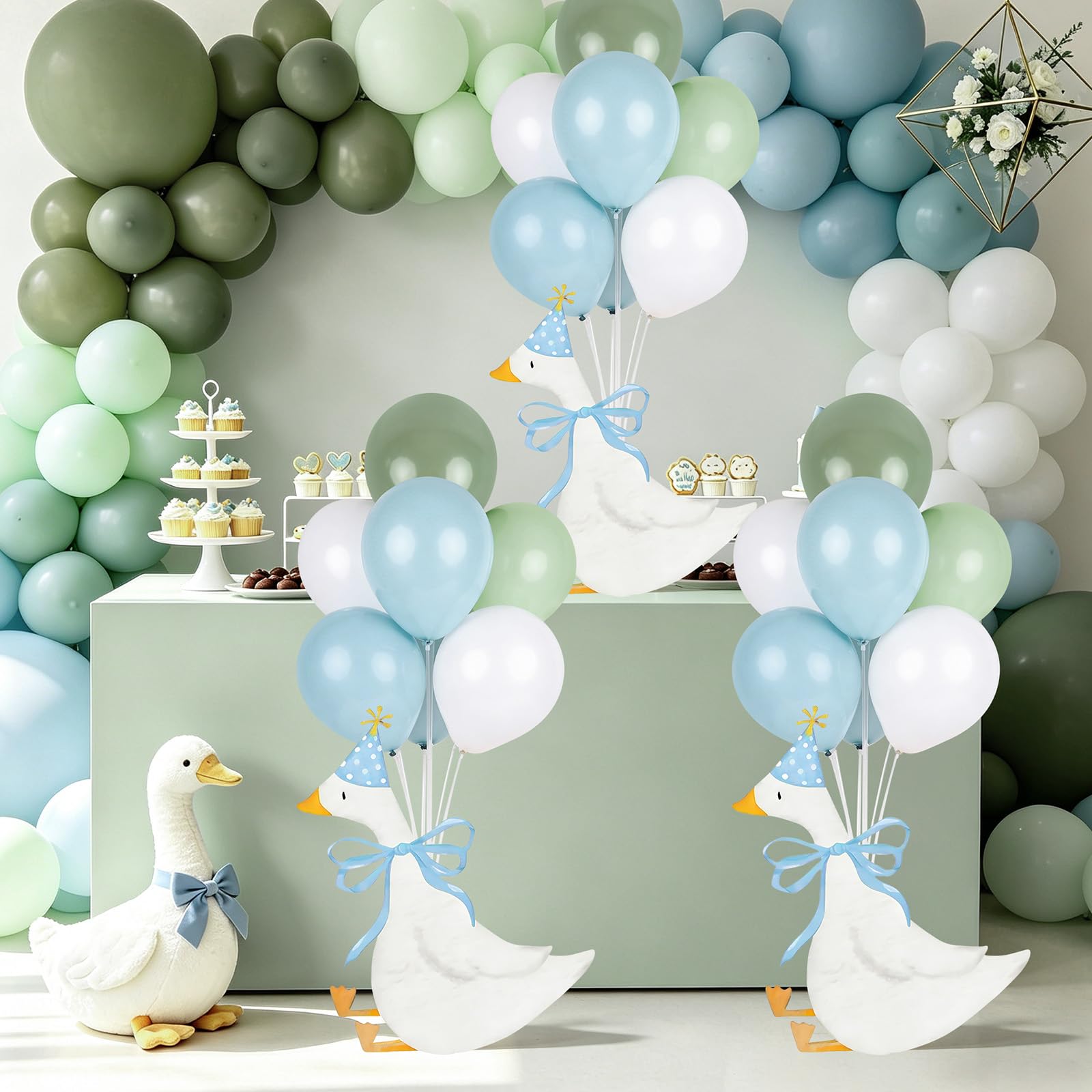 Set di 12 centrotavola per baby shower per tavoli, elefanti con palloncino, decorazione per feste, baby shower, feste, accessori per foto (oca blu, 6)