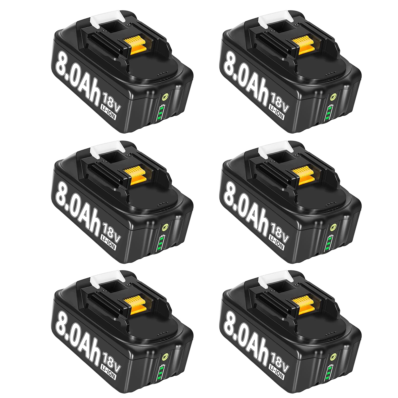 6 Pack 8000mAh BL1860B Battery Replacement for Makita 18V Batteries Compatible with Makita 18 Volt Battery Lithium BL1860 BL1820 BL1830 BL1840 BL1850 Cordless Power Tool with LED Indicator (Black)