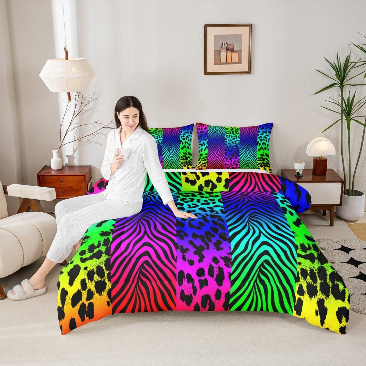 Feelyou Colorful Leopard Comforter Set Twin Size Kids Zebra Comforter Set for Boys Teens Cheetah Duvet Cover Breathable Animal Print Duvet Set Room Decor Quilt Set