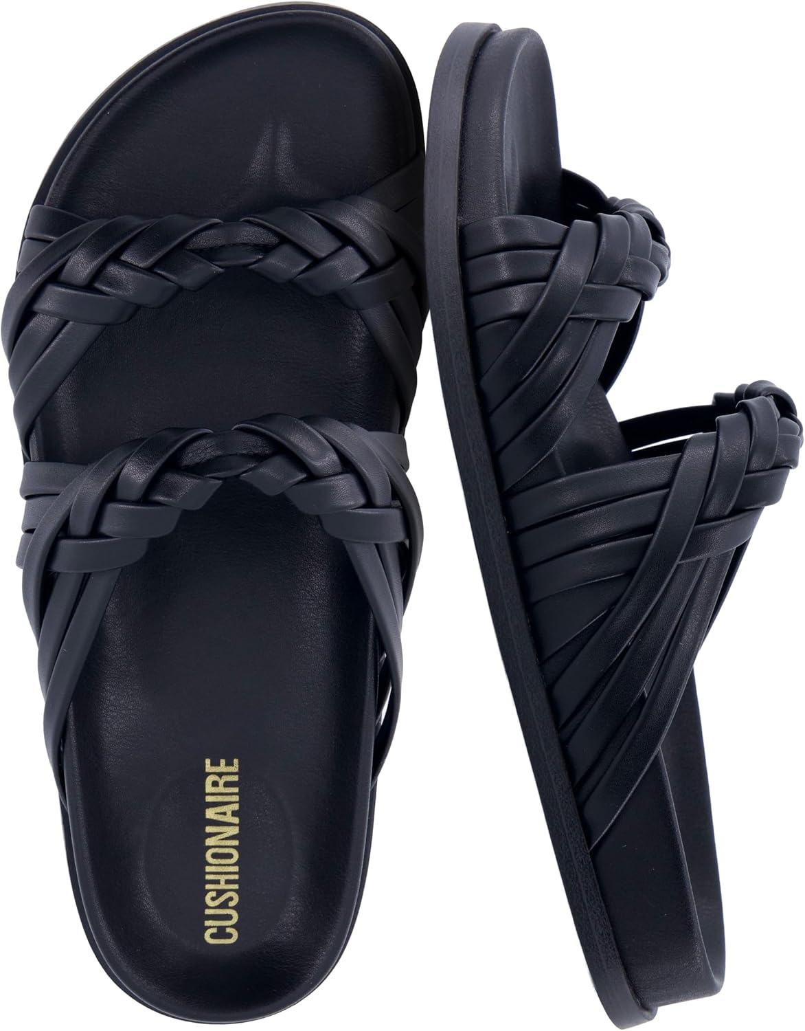 CUSHIONAIRE Lens Womens Sandals with Arch Support, Comfortable Sandals for Women with Braided Strap and Cushioned Footbed