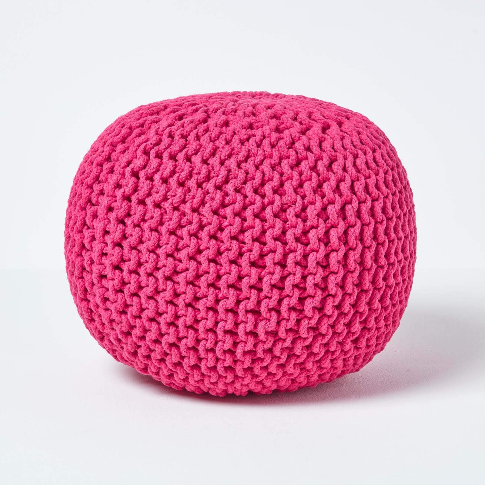 Rackhams Pink Round Cotton Knitted Pouffe Footstool Bean Filled Hand Knitted