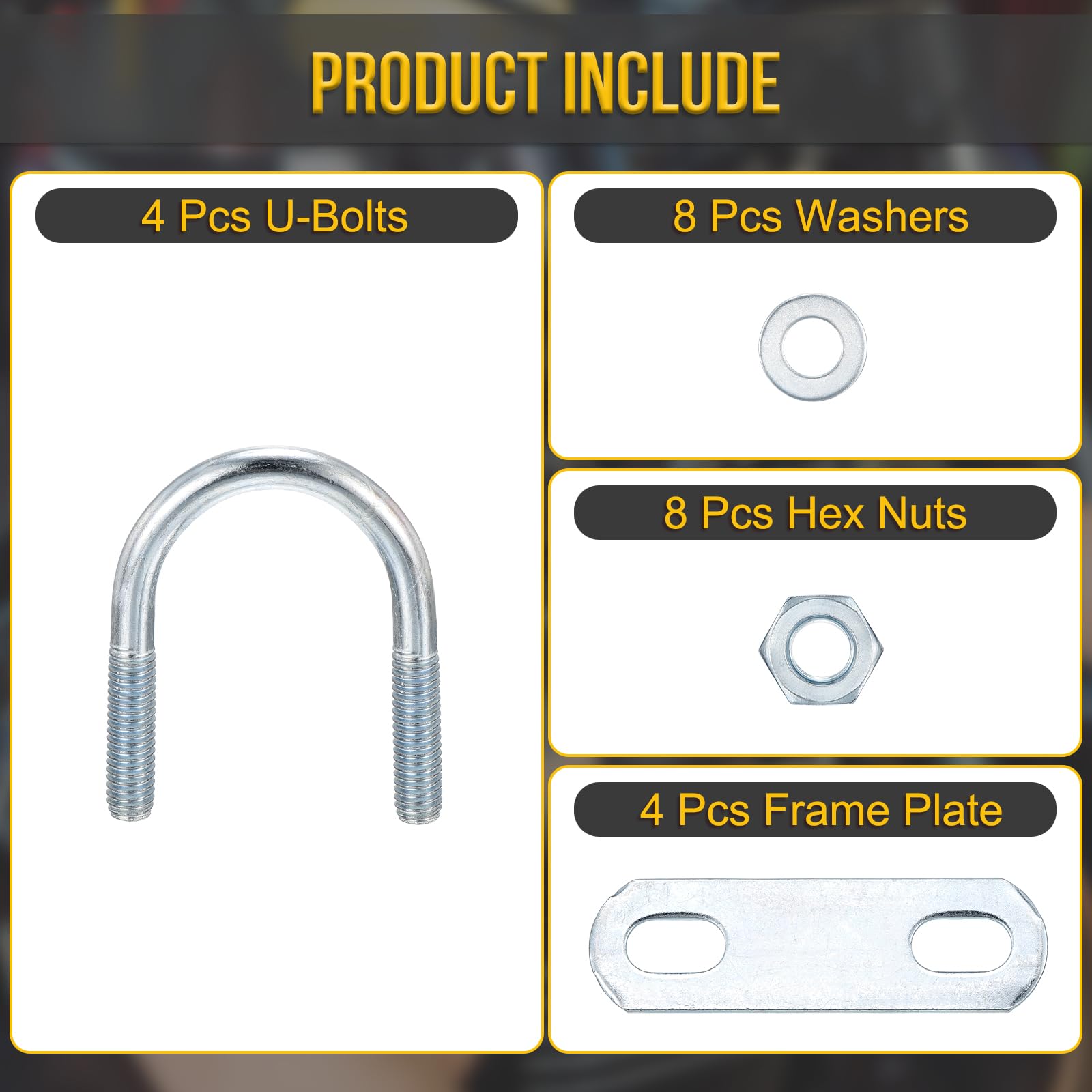 DTGN M6x27x47mm U Bolts Round Kit, 4Set, Carbon Steel U-Bolt Kit with Nuts, Washers, Frame Plate, Good for Pipe Trailer - Image 3