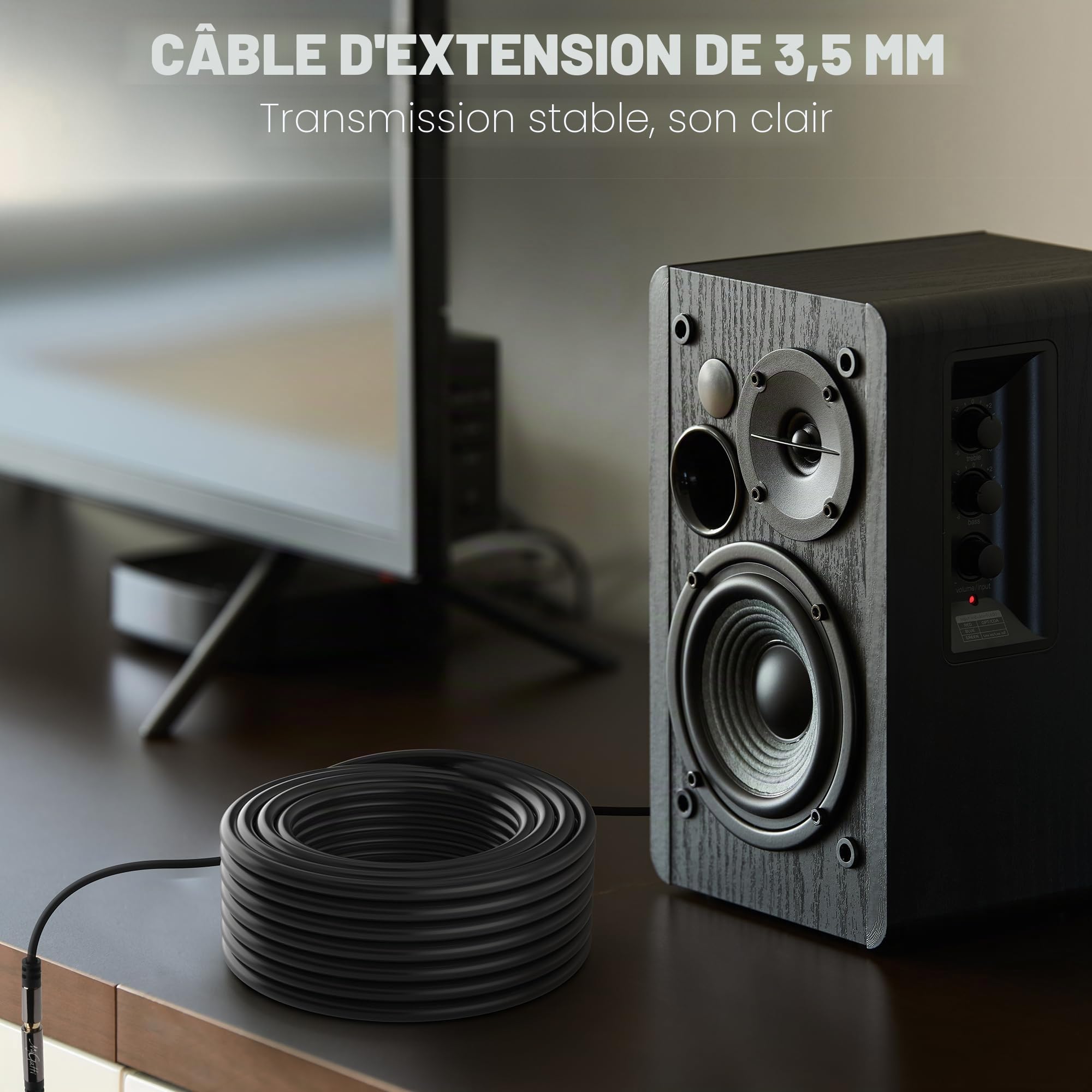 5m Câble d'extension stéréo jack 3,5 mm, rallonge audio mâle vers femelle, câble d'extension pour casque, noyau OFC, câble noir (avec 5 serre-câbles)