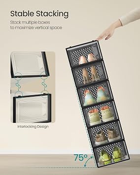 SONGMICS Shoe Boxes, Clear Plastic Sneaker Box, Pack of 12