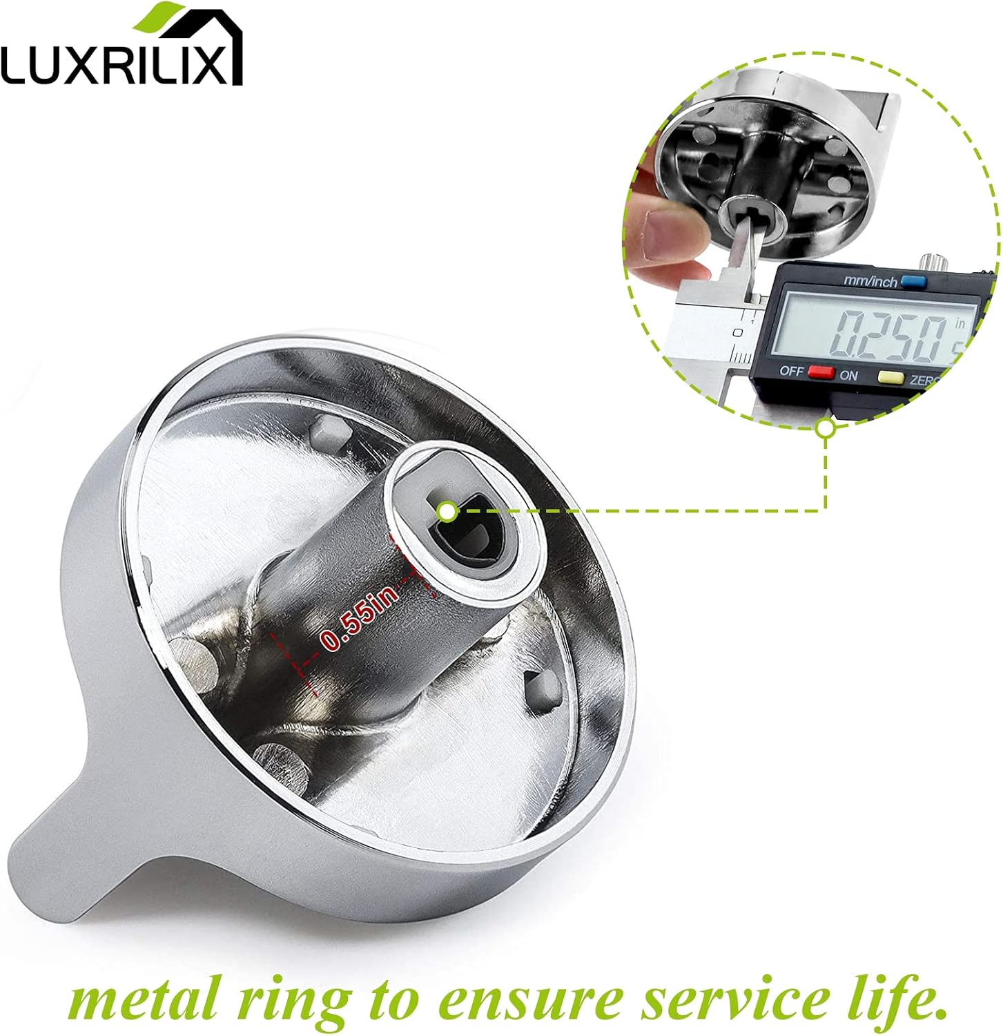 [Upgraded] W10594481 Stove Knobs Replacements for Whirlpool Gas Stove Range Knob WCG97US0DS00 WCG97US6DS00, Reinforced Stainless Protection Ring, Replace WPW10594481 AP6023301 Cooktop Knobs(5 Pack)