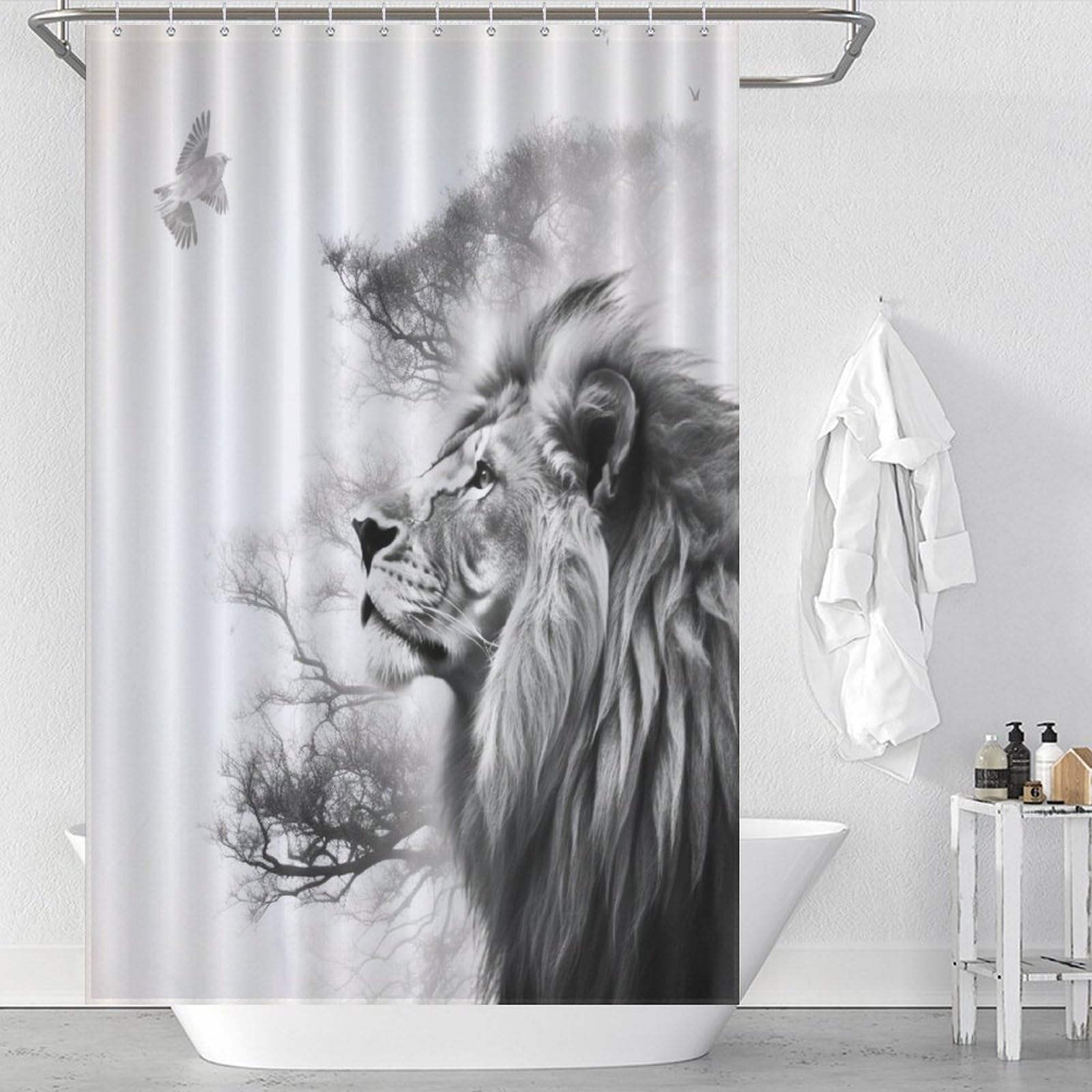 Rideau de douche lion imperméable de haute qualité 122x183