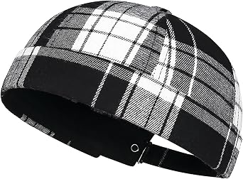 DIYDECAL Striped Plaid Brimless Worker Cap,Retro Skullcap Docker Hat for Men Womens