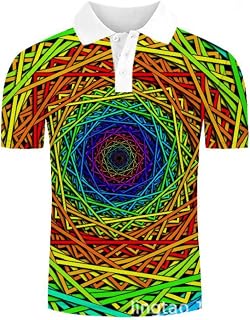 Mens Polo Shirts Short Sleeve, Unisex 3D Printed Polo T-Shirt Colorful Psychedelic Print Polo Clothes Summer Graphic Golf Tennis Shirts Soft Short Sleeve Slim-Fit Tshirts For Men Teens Blouse Tops