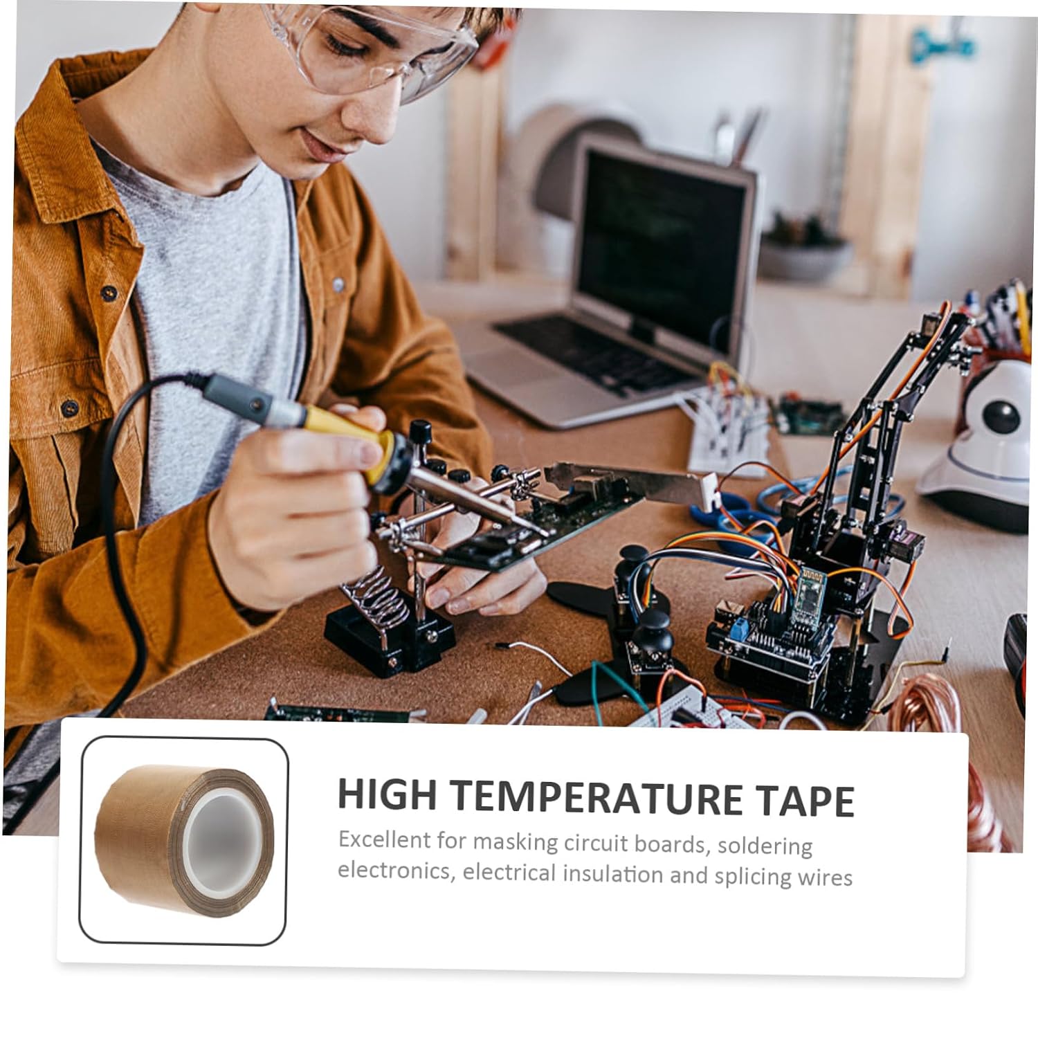 SEWACC Heat-Resistant High Temperature Tape Thick Brown PTFE Coated Insulation Tape for Electronics Printer Sensor Automotive Use Adhesive with No Residue