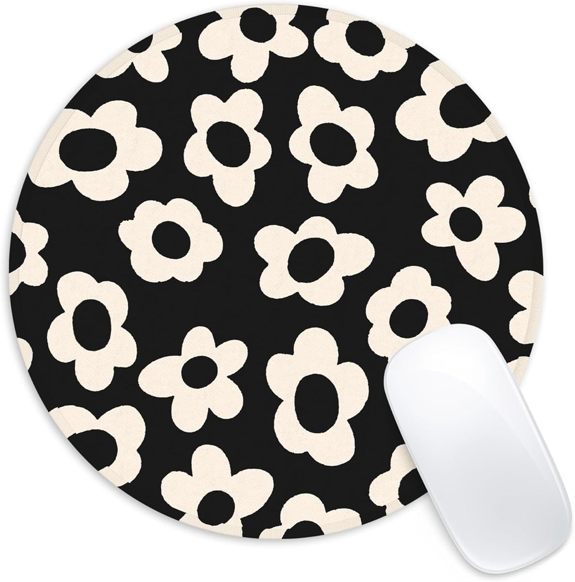 White Flower Round Mouse Mat - Funny Small Mouse Pad with Non-Slip Rubber Base for Home Office Decor - 8.7 Inch Round : Office Products