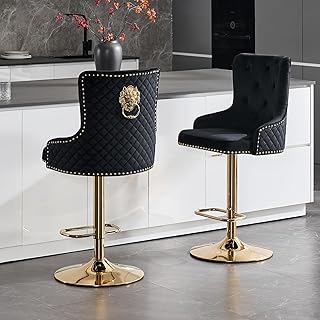 Velvet Gold Bar Stools Set of 2 Modern Counter Height Bar Stools with Li...