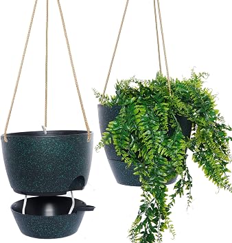 SwinDuck 10 Inch Self Watering Hanging Pots, 2 Pack Hanging Planters with 40oZ Deep Reservior for Indoor Outdoor Plants Flowers, Black Speckles
