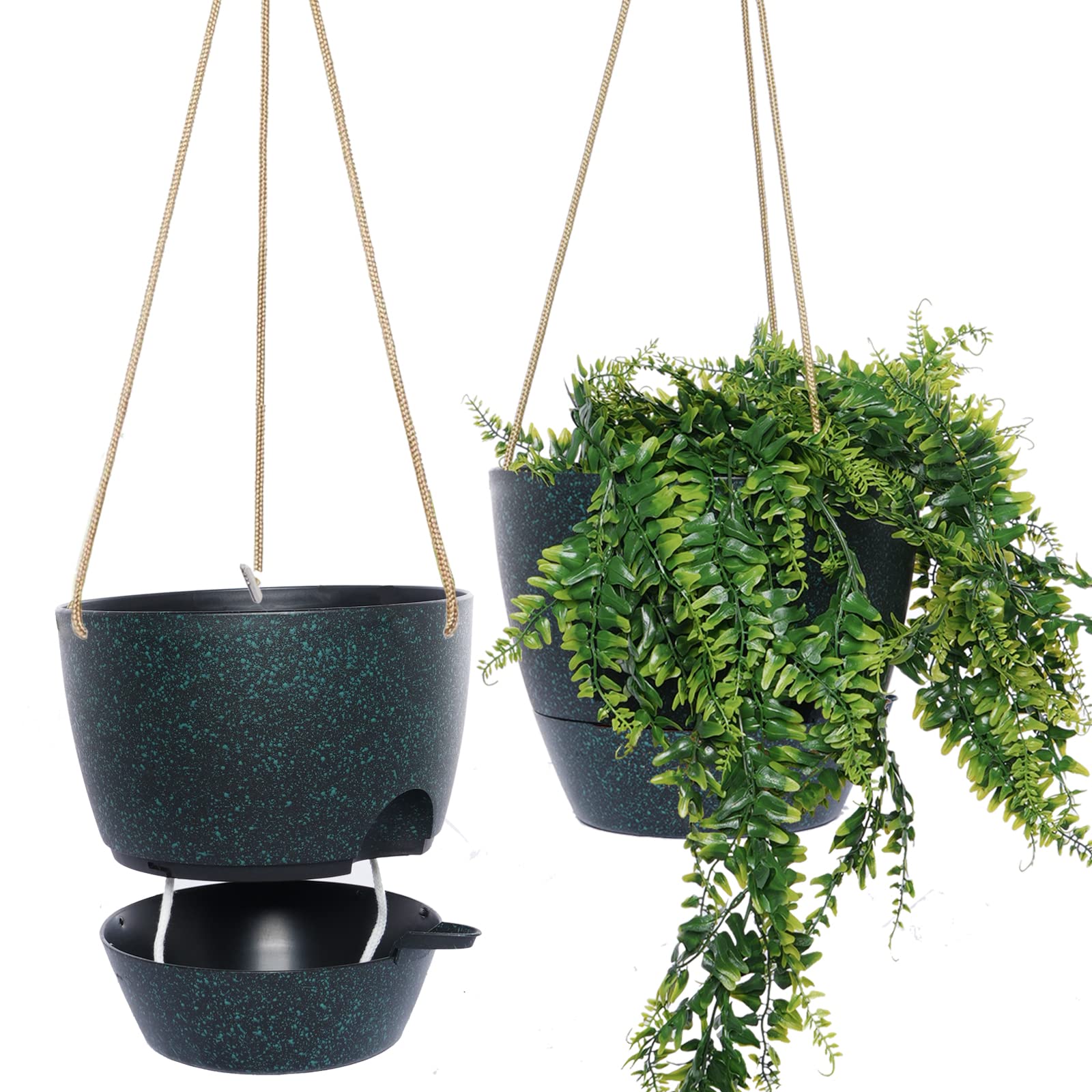 SwinDuck 10 Inch Self Watering Hanging Pots, 2 Pack Hanging Planters with 40oZ Deep Reservior for Indoor Outdoor Plants Flowers, Black Speckles